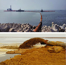 3500立方绞吸式挖泥船在西海岸人工岛施工现场